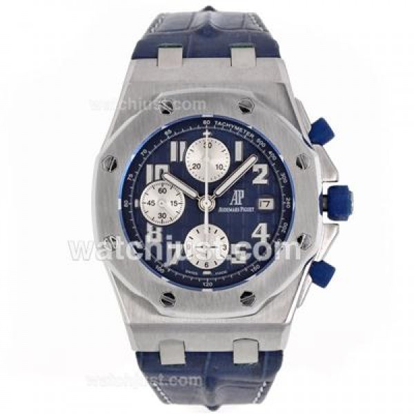 Audemars Piguet Royal Oak Offshore Chrono Swiss Valjoux 7750 Movement with Blue Checkered Dial-Blue Leather Strap