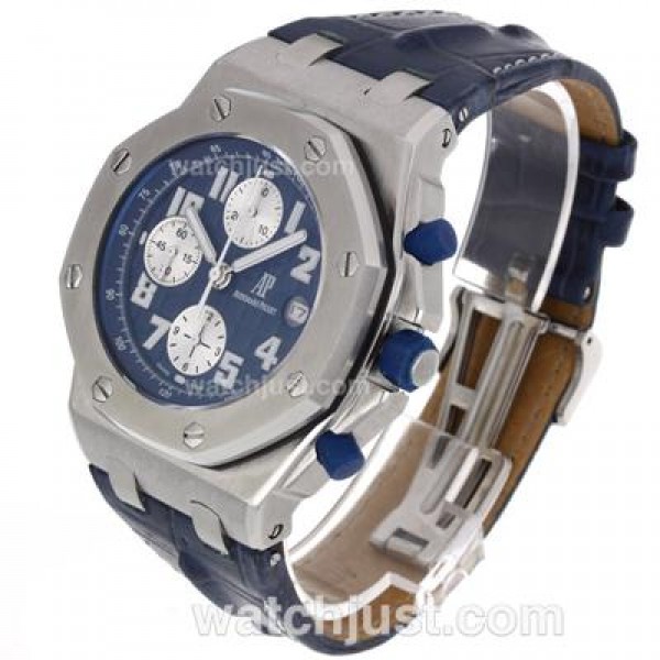 Audemars Piguet Royal Oak Offshore Chrono Swiss Valjoux 7750 Movement with Blue Checkered Dial-Blue Leather Strap