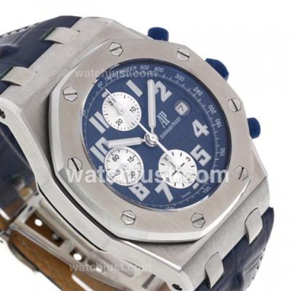 Audemars Piguet Royal Oak Offshore Chrono Swiss Valjoux 7750 Movement with Blue Checkered Dial-Blue Leather Strap