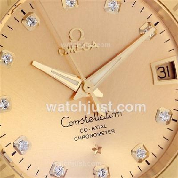 Luxury Omega Constellation Fake Watches With Golden Dials And Two Tone Cases Online