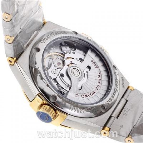 Luxury Omega Constellation Fake Watches With Golden Dials And Two Tone Cases Online