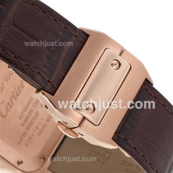 Best Quality Cartier Santos 100 Replica Watches With White Dials Rose Gold Cases For Sale