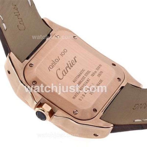 Best Quality Cartier Santos 100 Replica Watches With White Dials Rose Gold Cases For Sale