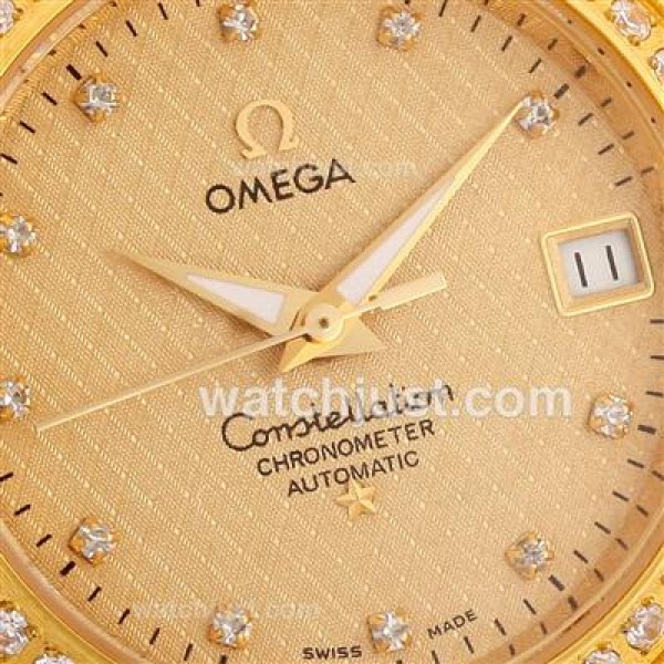 Omega Constellation Automatic Two Tone Diamond Bezel and Markers with Golden Dial-18K Plated Gold Movement