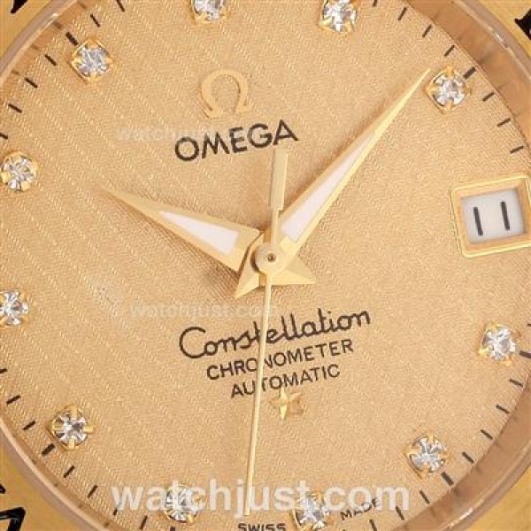 Omega Constellation Automatic Two Tone Diamond Markers with Golden Dial -18K Plated Gold Movement