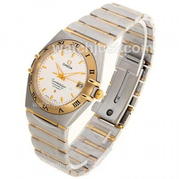 Omega Constellation Automatic Two Tone Stick Markers with White Dial-18K Plated Gold Movement