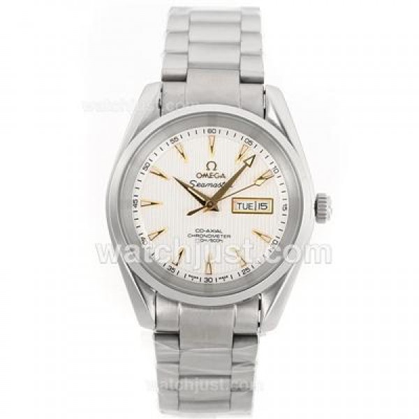 Omega Seamaster Day-Date Automatic Golden Stick Markers with White Dial S/S