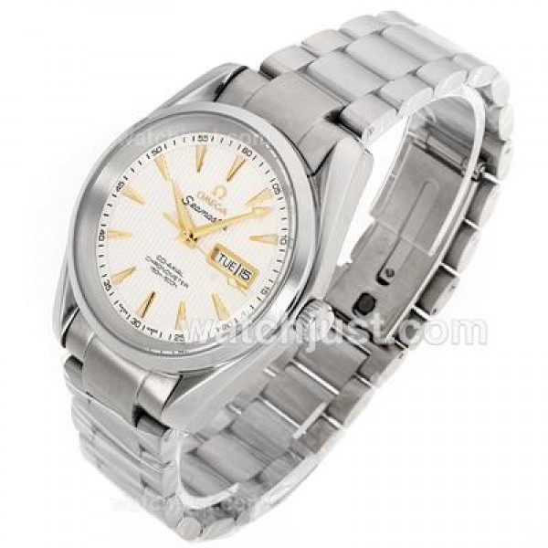 Omega Seamaster Day-Date Automatic Golden Stick Markers with White Dial S/S