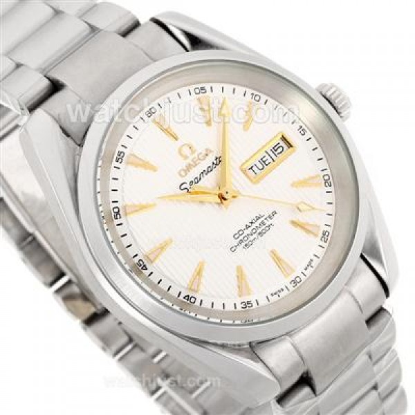 Omega Seamaster Day-Date Automatic Golden Stick Markers with White Dial S/S