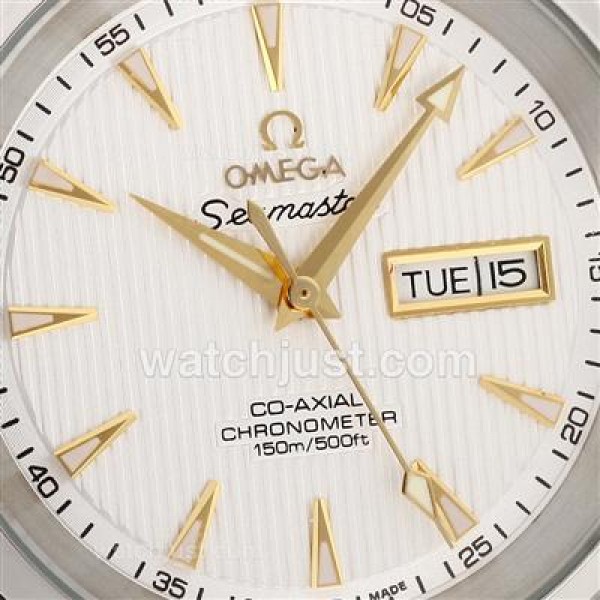 Omega Seamaster Day-Date Automatic Golden Stick Markers with White Dial S/S
