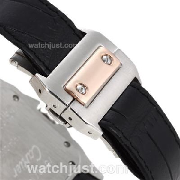 Cartier Santos 100 Swiss ETA 2836 Movement Two Tone Case with Black Dial-Leather Strap