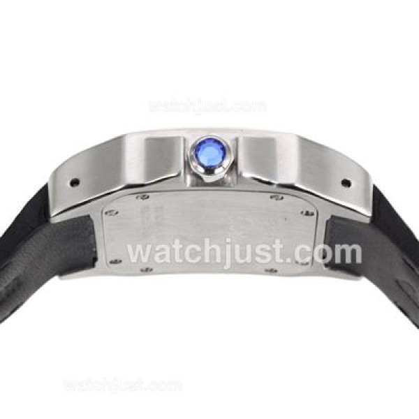 Cartier Santos 100 Swiss ETA 2836 Movement Two Tone Case with Black Dial-Leather Strap