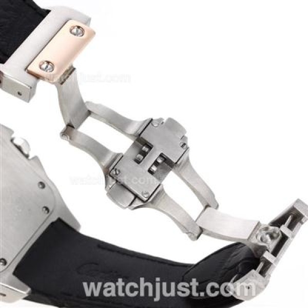 Cartier Santos 100 Swiss ETA 2836 Movement Two Tone Case with Black Dial-Leather Strap