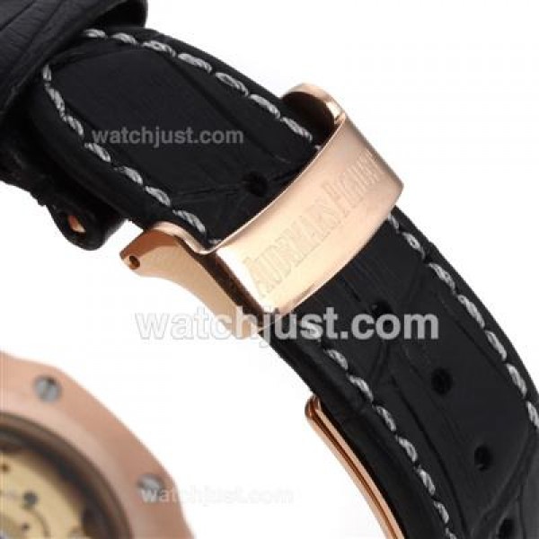 Audemars Piguet Royal Oak Swiss ETA 2836 Movement Rose Gold Case Diamond Bezel with Blue Checkered Dial-Leather Strap
