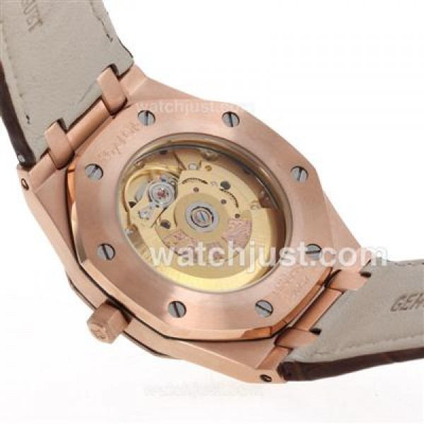 Audemars Piguet Royal Oak Swiss ETA 2836 Movement Rose Gold Case Diamond Bezel with Gray Checkered Dial-Brown Leather St
