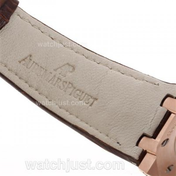 Audemars Piguet Royal Oak Swiss ETA 2836 Movement Rose Gold Case Diamond Bezel with Gray Checkered Dial-Brown Leather St