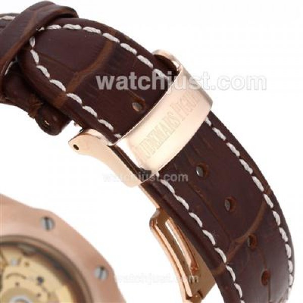 Audemars Piguet Royal Oak Swiss ETA 2836 Movement Rose Gold Csae and Diamond Bezel with White Checkered Dial-Brown Leath