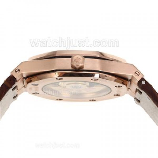 Audemars Piguet Royal Oak Swiss ETA 2836 Movement Rose Gold Csae and Diamond Bezel with White Checkered Dial-Brown Leath