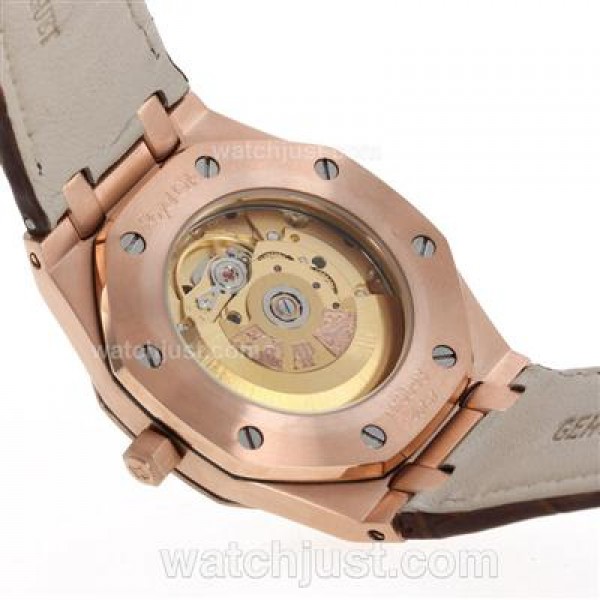 Audemars Piguet Royal Oak Swiss ETA 2836 Movement Rose Gold Csae and Diamond Bezel with White Checkered Dial-Brown Leath