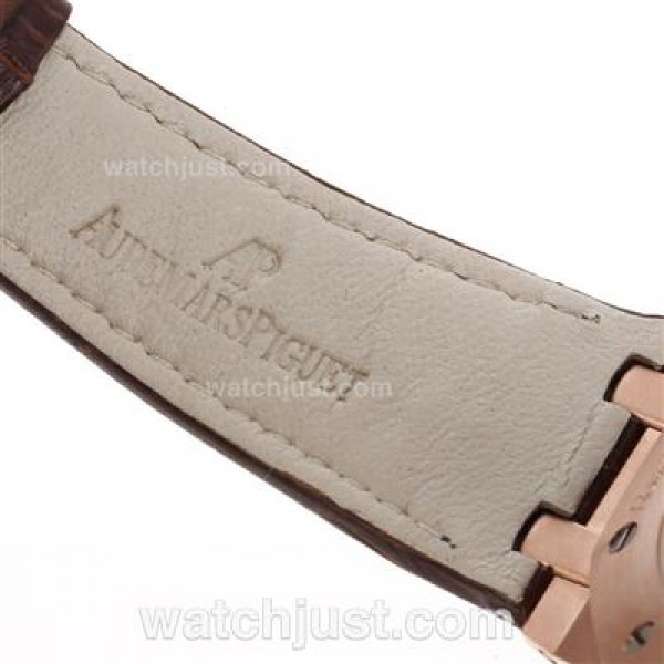 Audemars Piguet Royal Oak Swiss ETA 2836 Movement Rose Gold Csae and Diamond Bezel with White Checkered Dial-Brown Leath