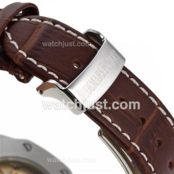 Audemars Piguet Royal Oak Swiss ETA 2836 Movement Diamond Bezel with White Checkered Dial-Brown Leather Strap
