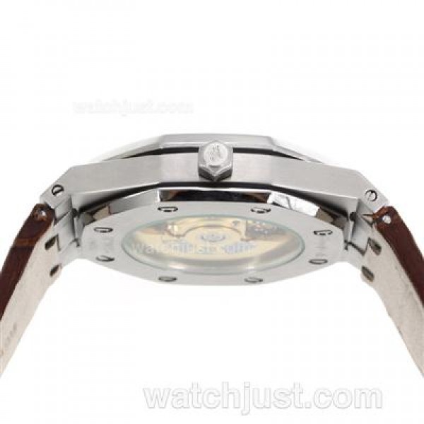 Audemars Piguet Royal Oak Swiss ETA 2836 Movement Diamond Bezel with White Checkered Dial-Brown Leather Strap