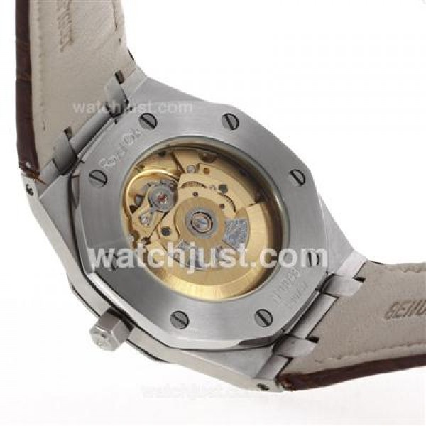 Audemars Piguet Royal Oak Swiss ETA 2836 Movement Diamond Bezel with White Checkered Dial-Brown Leather Strap