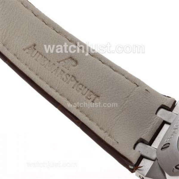 Audemars Piguet Royal Oak Swiss ETA 2836 Movement Diamond Bezel with White Checkered Dial-Brown Leather Strap