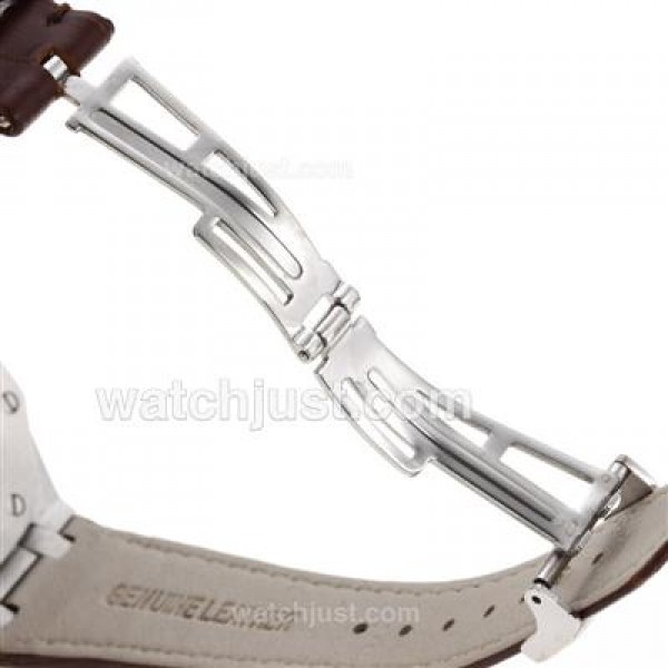 Audemars Piguet Royal Oak Swiss ETA 2836 Movement Diamond Bezel with White Checkered Dial-Brown Leather Strap