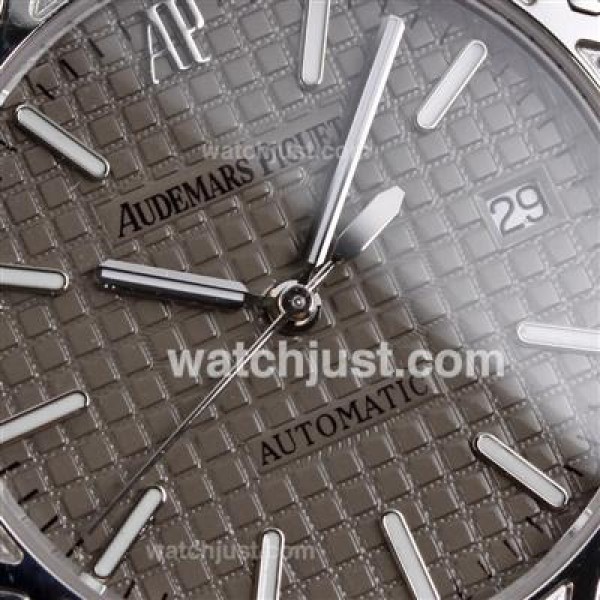 Audemars Piguet Royal Oak Swiss ETA 2836 Movement Diamond Bezel with Gray Checkered Dial-Brown Leather Strap