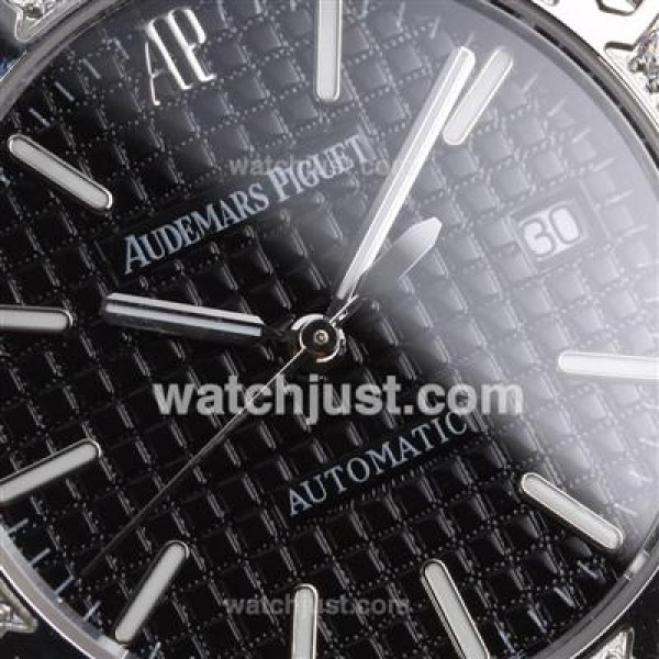 Audemars Piguet Royal Oak Swiss ETA 2836 Movement Diamond Bezel with Black Checkered Dial-Leather Strap