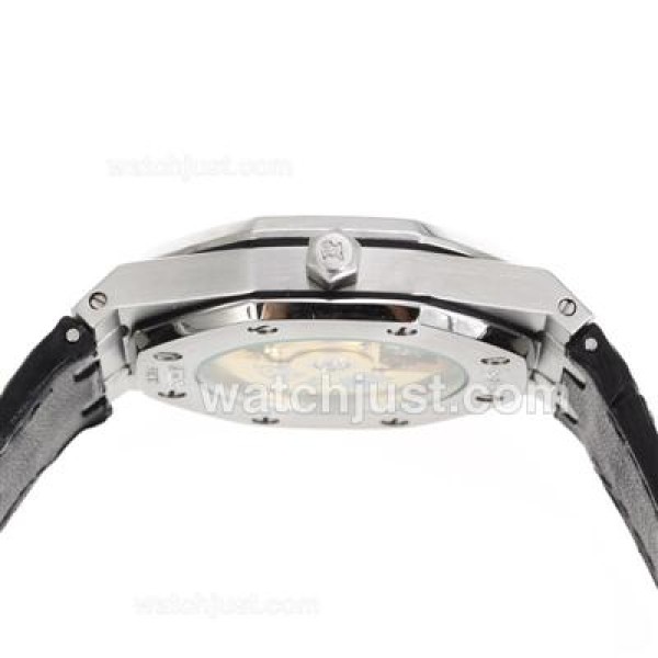 Audemars Piguet Royal Oak Swiss ETA 2836 Movement Diamond Bezel with Black Checkered Dial-Leather Strap