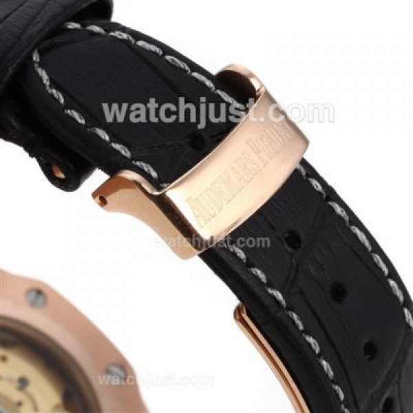 Audemars Piguet Royal Oak Swiss ETA 2836 Movement Rose Gold Case Diamond Bezel with Black Checkered Dial-Black Leather S
