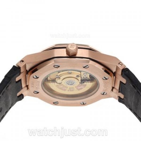 Audemars Piguet Royal Oak Swiss ETA 2836 Movement Rose Gold Case Diamond Bezel with Black Checkered Dial-Black Leather S