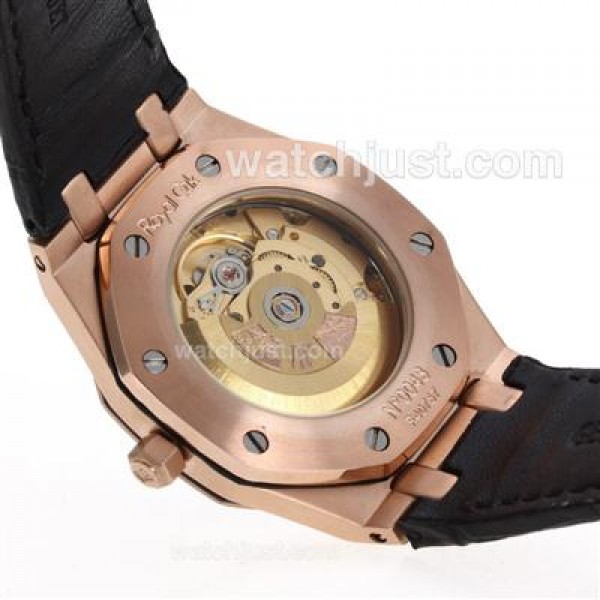 Audemars Piguet Royal Oak Swiss ETA 2836 Movement Rose Gold Case Diamond Bezel with Black Checkered Dial-Black Leather S