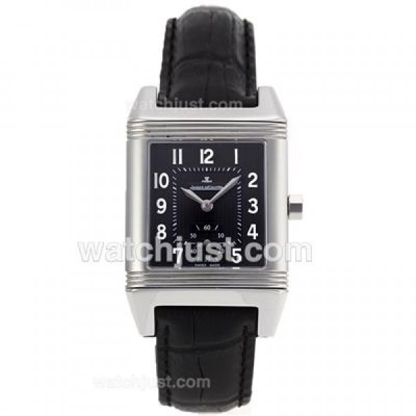 Jaeger-Lecoulbre Reverso Black Dial with Black Leather Strap-Sapphire Glass