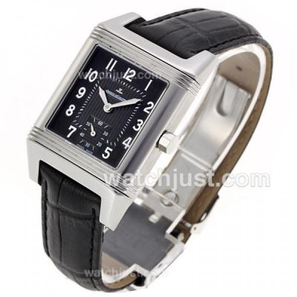 Jaeger-Lecoulbre Reverso Black Dial with Black Leather Strap-Sapphire Glass