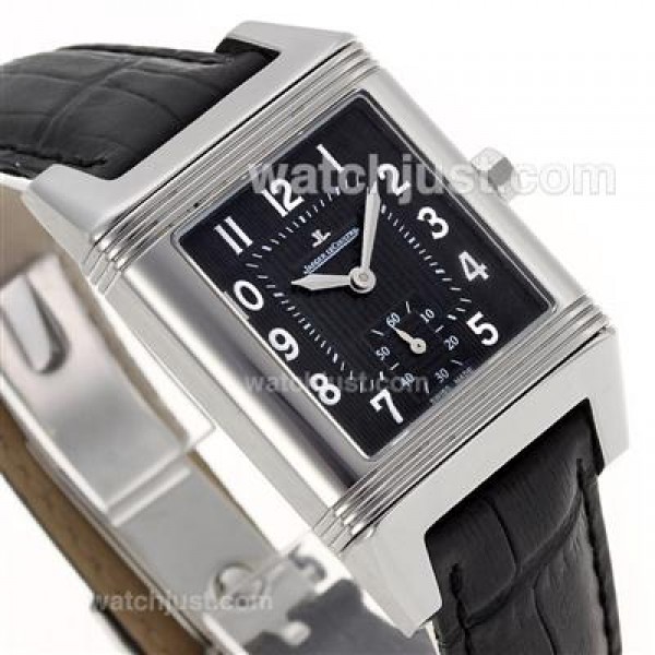 Jaeger-Lecoulbre Reverso Black Dial with Black Leather Strap-Sapphire Glass