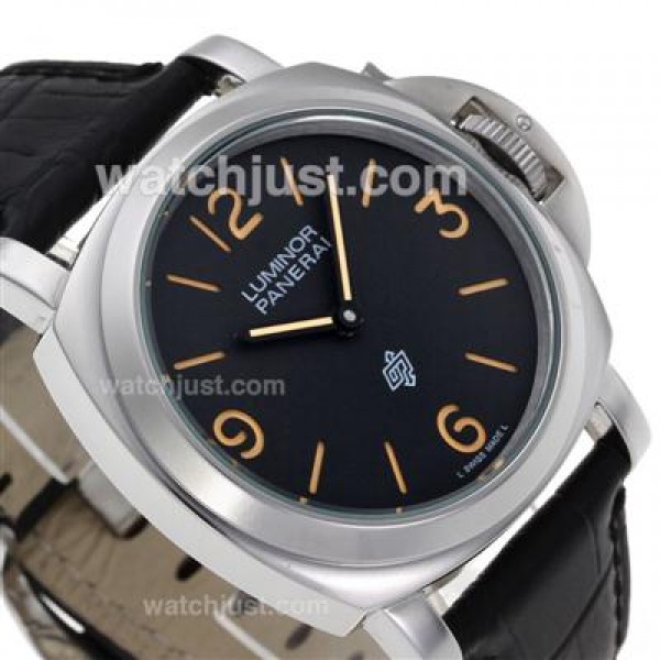 Panerai Luminor OP Logo Unitas 6497 Movement with Black Dial-Leather Strap
