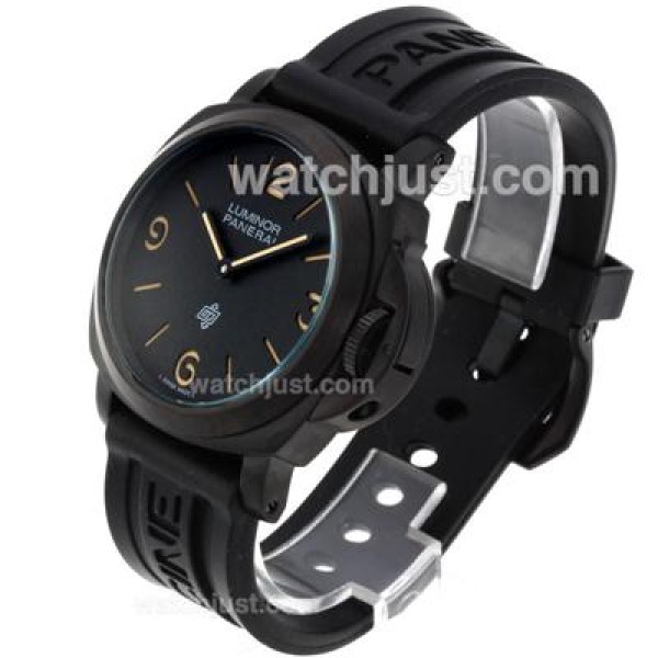 Panerai Luminor OP Logo Unitas 6497 Movement PVD Case with Black Dial-Rubber Strap