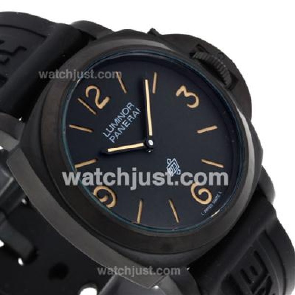Panerai Luminor OP Logo Unitas 6497 Movement PVD Case with Black Dial-Rubber Strap