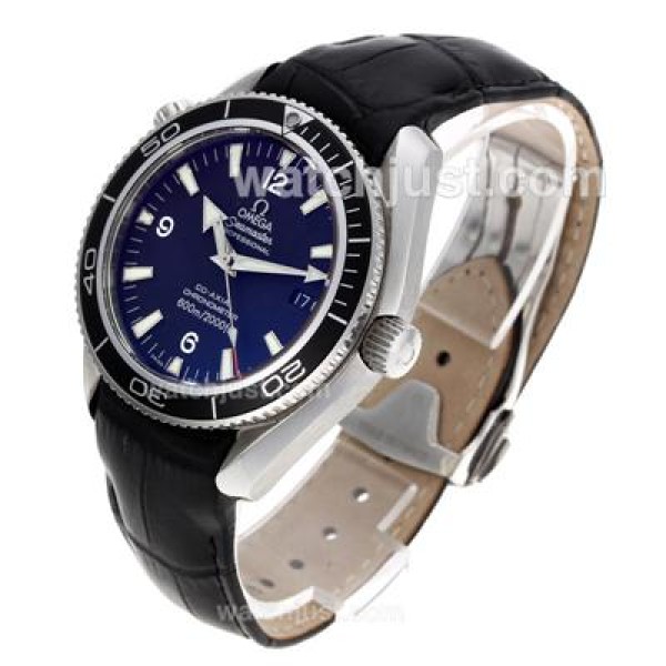 Omega Seamaster Swiss ETA 2824 Movement with Black Dial-Leather Strap