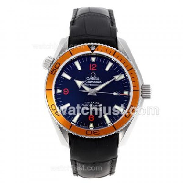 Omega Seamaster Swiss ETA 2824 Movement Orange Bezel with Black Dial-Leather Strap