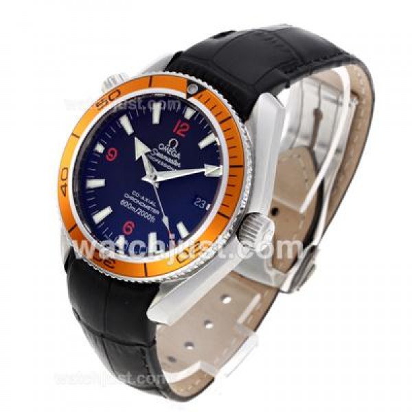 Omega Seamaster Swiss ETA 2824 Movement Orange Bezel with Black Dial-Leather Strap