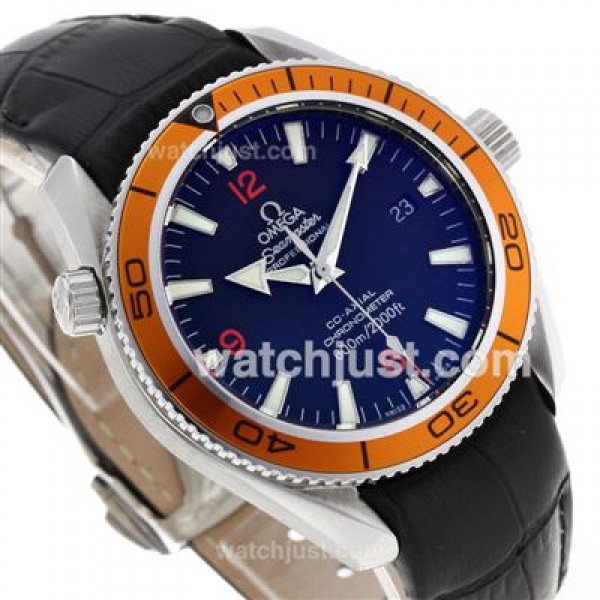 Omega Seamaster Swiss ETA 2824 Movement Orange Bezel with Black Dial-Leather Strap