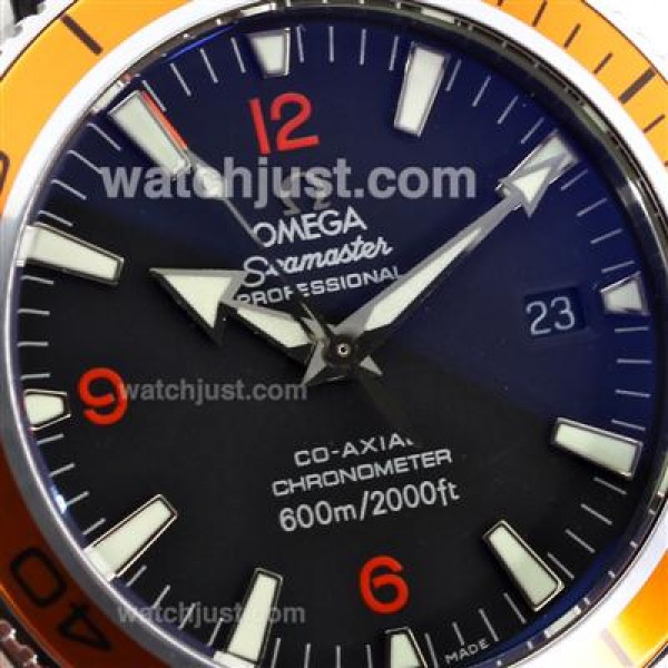 Omega Seamaster Swiss ETA 2824 Movement Orange Bezel with Black Dial-Leather Strap