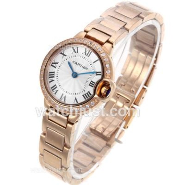 Cartier Ballon bleu de Cartier Full Rose Gold Diamond Bezel with White Dial-Lady Size