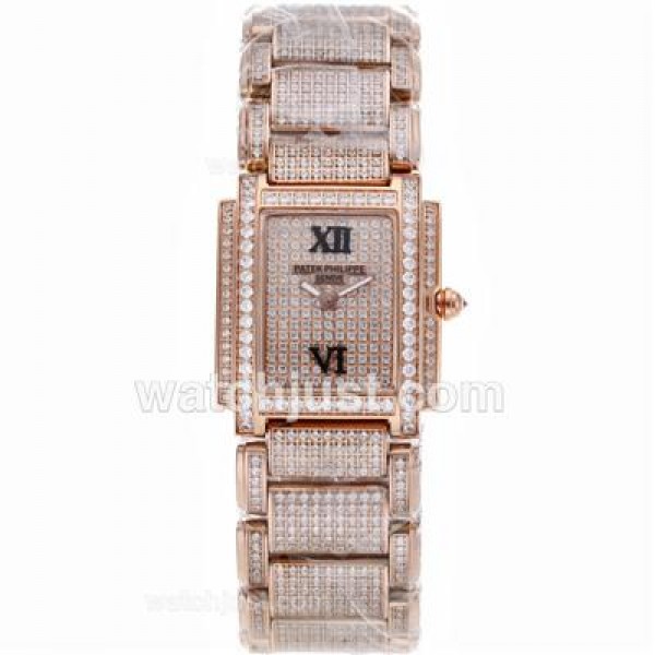 Patek Philippe Twenty-4 Swiss ETA Movement Full Rose Gold with Diamond Bezel and Dial-Lady Size
