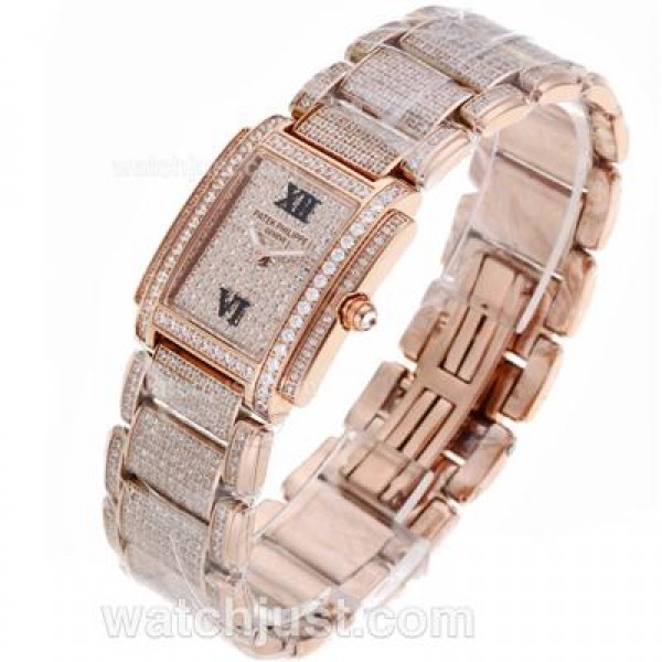 Patek Philippe Twenty-4 Swiss ETA Movement Full Rose Gold with Diamond Bezel and Dial-Lady Size