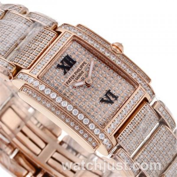 Patek Philippe Twenty-4 Swiss ETA Movement Full Rose Gold with Diamond Bezel and Dial-Lady Size